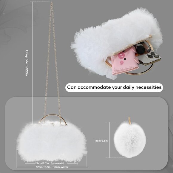 ⚡Women's Formal Flower Satin Metal Frame Evening White Crossbody Clutch Handbag - Picture 4 of 6